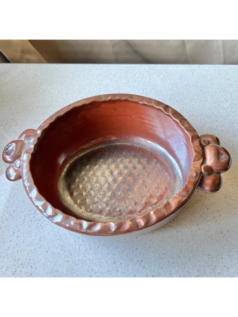 Signed Casserole Dish Brick Red Ceramic Applied Handles 9.75" x 6.5" x 3" Gift - Picture 2 of 10